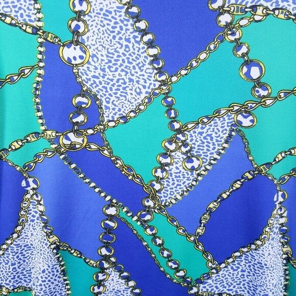 OH MY BOD Womens Dress Small Blue Pullover Shift Mini Stretch 60s Retro Funky - Picture 4 of 8